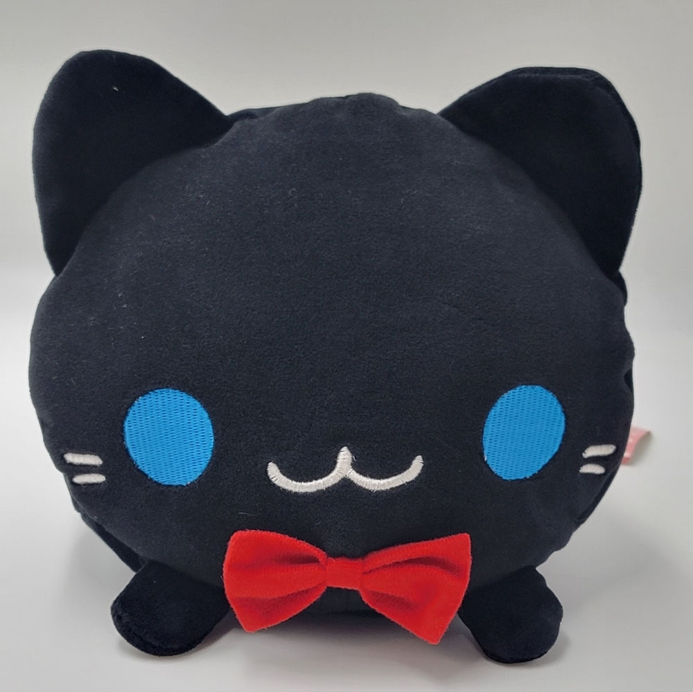 Bananya Style Black Cat Kitty Cat w/ Red Bow Tie Marshmallow Nyanko Plush Snazzy